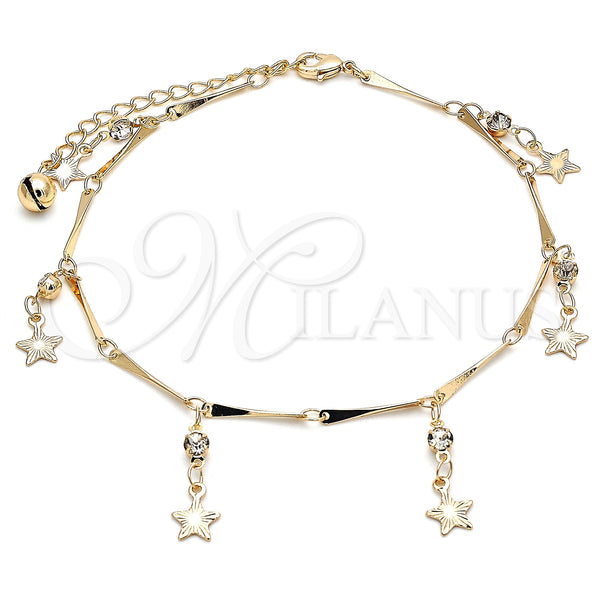 Gold Filled Anklet — Charm Anklet Star and Rattle Charm Design with — main product view — SKU 141221 | Oro Laminado tobillera — Charm Anklet estrella and Rattle Charm diseño with — SKU 141221