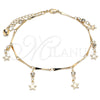 Oro Laminado Charm Anklet , Gold Filled Style Star and Rattle Charm Design, with White Crystal, Polished, Golden Finish, 03.213.0106.10 (01 MM Thickness, 10 Inches Length)