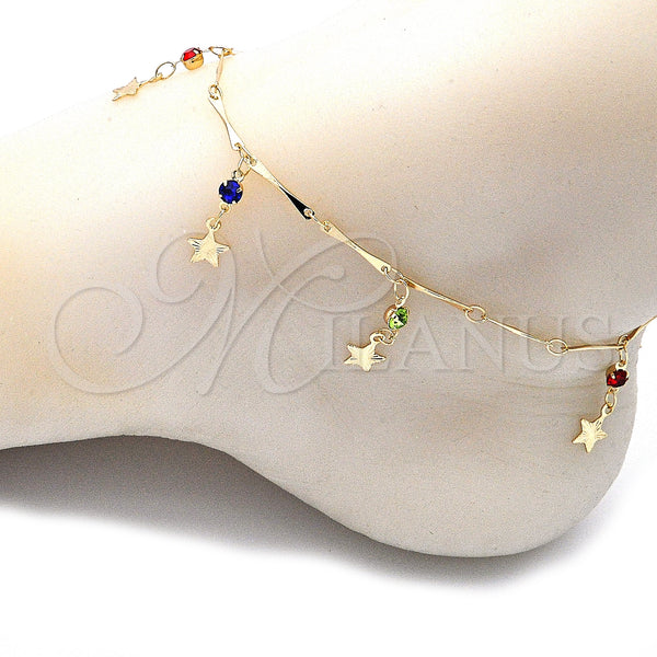 Gold Filled Anklet — Charm Anklet Star and Rattle Charm Design with — alternate product view — SKU 141222 | Oro Laminado tobillera — Charm Anklet estrella and Rattle Charm diseño with — SKU 141222