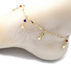 Oro Laminado Charm Anklet , Gold Filled Style Star and Rattle Charm Design, with Multicolor Crystal, Polished, Golden Finish, 03.213.0106.1.10 (01 MM Thickness, 10 Inches Length)