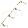 Oro Laminado Charm Anklet , Gold Filled Style Star and Rattle Charm Design, with Multicolor Crystal, Polished, Golden Finish, 03.213.0106.1.10 (01 MM Thickness, 10 Inches Length)
