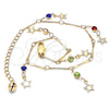 Oro Laminado Charm Anklet , Gold Filled Style Star and Rattle Charm Design, with Multicolor Crystal, Polished, Golden Finish, 03.213.0106.1.10 (01 MM Thickness, 10 Inches Length)