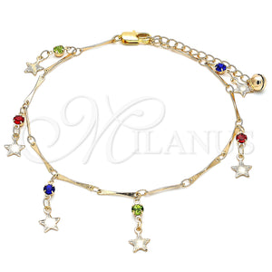 Gold Filled Anklet — Charm Anklet Star and Rattle Charm Design with — main product view — SKU 141222 | Oro Laminado tobillera — Charm Anklet estrella and Rattle Charm diseño with — SKU 141222
