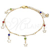Oro Laminado Charm Anklet , Gold Filled Style Star and Rattle Charm Design, with Multicolor Crystal, Polished, Golden Finish, 03.213.0106.1.10 (01 MM Thickness, 10 Inches Length)