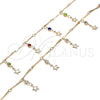 Oro Laminado Charm Anklet , Gold Filled Style Star and Rattle Charm Design, with Multicolor Crystal, Polished, Golden Finish, 03.213.0106.1.10 (01 MM Thickness, 10 Inches Length)