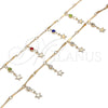 Oro Laminado Charm Anklet , Gold Filled Style Star and Rattle Charm Design, with Multicolor Crystal, Polished, Golden Finish, 03.213.0106.1.10 (01 MM Thickness, 10 Inches Length)