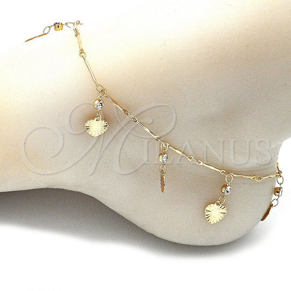 Gold Filled Anklet — Charm Anklet Heart and Rattle Charm Design with — alternate product view — SKU 141223 | Oro Laminado tobillera — Charm Anklet corazón and Rattle Charm diseño with — SKU 141223