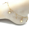Oro Laminado Charm Anklet , Gold Filled Style Heart and Rattle Charm Design, with White Crystal, Polished, Golden Finish, 03.213.0107.10 (01 MM Thickness, 10 Inches Length)