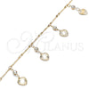 Oro Laminado Charm Anklet , Gold Filled Style Heart and Rattle Charm Design, with White Crystal, Polished, Golden Finish, 03.213.0107.10 (01 MM Thickness, 10 Inches Length)