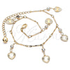 Oro Laminado Charm Anklet , Gold Filled Style Heart and Rattle Charm Design, with White Crystal, Polished, Golden Finish, 03.213.0107.10 (01 MM Thickness, 10 Inches Length)