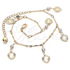 Oro Laminado Charm Anklet , Gold Filled Style Heart and Rattle Charm Design, with White Crystal, Polished, Golden Finish, 03.213.0107.10 (01 MM Thickness, 10 Inches Length)