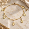 Oro Laminado Charm Anklet , Gold Filled Style Heart and Rattle Charm Design, with White Crystal, Polished, Golden Finish, 03.213.0107.10 (01 MM Thickness, 10 Inches Length)