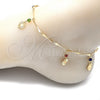 Oro Laminado Charm Anklet , Gold Filled Style Heart and Rattle Charm Design, with Multicolor Crystal, Polished, Golden Finish, 03.213.0107.1.10 (01 MM Thickness, 10 Inches Length)