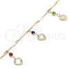 Oro Laminado Charm Anklet , Gold Filled Style Heart and Rattle Charm Design, with Multicolor Crystal, Polished, Golden Finish, 03.213.0107.1.10 (01 MM Thickness, 10 Inches Length)