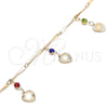 Oro Laminado Charm Anklet , Gold Filled Style Heart and Rattle Charm Design, with Multicolor Crystal, Polished, Golden Finish, 03.213.0107.1.10 (01 MM Thickness, 10 Inches Length)