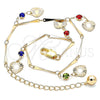 Oro Laminado Charm Anklet , Gold Filled Style Heart and Rattle Charm Design, with Multicolor Crystal, Polished, Golden Finish, 03.213.0107.1.10 (01 MM Thickness, 10 Inches Length)