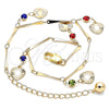 Oro Laminado Charm Anklet , Gold Filled Style Heart and Rattle Charm Design, with Multicolor Crystal, Polished, Golden Finish, 03.213.0107.1.10 (01 MM Thickness, 10 Inches Length)