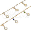 Oro Laminado Charm Anklet , Gold Filled Style Heart and Rattle Charm Design, with Multicolor Crystal, Polished, Golden Finish, 03.213.0107.1.10 (01 MM Thickness, 10 Inches Length)