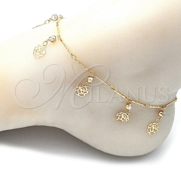 Gold Filled Anklet — Charm Anklet Flower and Rattle Charm Design with — alternate product view — SKU 141225 | Oro Laminado tobillera — Charm Anklet flor and Rattle Charm diseño with — SKU 141225