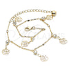 Oro Laminado Charm Anklet , Gold Filled Style Flower and Rattle Charm Design, with White Crystal, Polished, Golden Finish, 03.213.0108.10 (01 MM Thickness, 10 Inches Length)