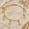 Oro Laminado Charm Anklet , Gold Filled Style Flower and Rattle Charm Design, with White Crystal, Polished, Golden Finish, 03.213.0108.10 (01 MM Thickness, 10 Inches Length)