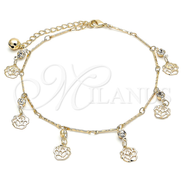 Gold Filled Anklet — Charm Anklet Flower and Rattle Charm Design with — main product view — SKU 141225 | Oro Laminado tobillera — Charm Anklet flor and Rattle Charm diseño with — SKU 141225