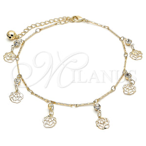 Gold Filled Anklet — Charm Anklet Flower and Rattle Charm Design with — main product view — SKU 141225 | Oro Laminado tobillera — Charm Anklet flor and Rattle Charm diseño with — SKU 141225