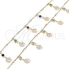 Oro Laminado Charm Anklet , Gold Filled Style Flower and Rattle Charm Design, with White Crystal, Polished, Golden Finish, 03.213.0108.10 (01 MM Thickness, 10 Inches Length)