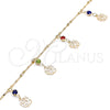 Oro Laminado Charm Anklet , Gold Filled Style Flower and Rattle Charm Design, with Multicolor Crystal, Polished, Golden Finish, 03.213.0108.1.10 (01 MM Thickness, 10 Inches Length)