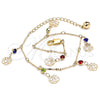 Oro Laminado Charm Anklet , Gold Filled Style Flower and Rattle Charm Design, with Multicolor Crystal, Polished, Golden Finish, 03.213.0108.1.10 (01 MM Thickness, 10 Inches Length)