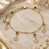 Oro Laminado Charm Anklet , Gold Filled Style Flower and Rattle Charm Design, with Multicolor Crystal, Polished, Golden Finish, 03.213.0108.1.10 (01 MM Thickness, 10 Inches Length)
