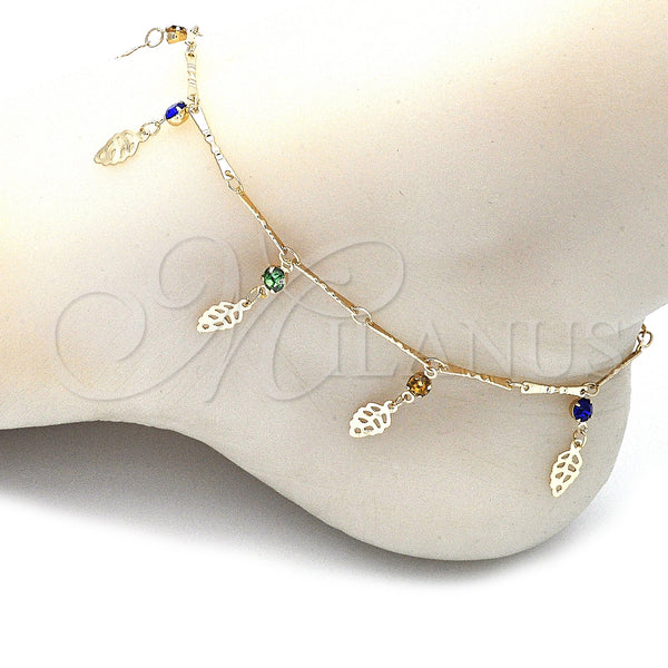 Gold Filled Anklet — Charm Anklet Leaf and Rattle Charm Design with — alternate product view — SKU 141227 | Oro Laminado tobillera — Charm Anklet Leaf and Rattle Charm diseño with — SKU 141227