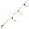 Oro Laminado Charm Anklet , Gold Filled Style Leaf and Rattle Charm Design, with Multicolor Crystal, Polished, Golden Finish, 03.213.0109.10 (01 MM Thickness, 10 Inches Length)
