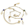 Oro Laminado Charm Anklet , Gold Filled Style Leaf and Rattle Charm Design, with Multicolor Crystal, Polished, Golden Finish, 03.213.0109.10 (01 MM Thickness, 10 Inches Length)