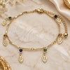 Oro Laminado Charm Anklet , Gold Filled Style Leaf and Rattle Charm Design, with Multicolor Crystal, Polished, Golden Finish, 03.213.0109.10 (01 MM Thickness, 10 Inches Length)