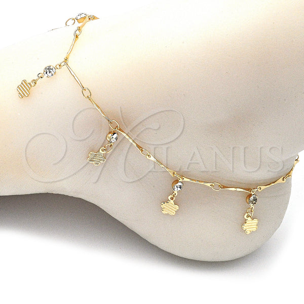 Gold Filled Anklet — Charm Anklet Flower and Rattle Charm Design with — alternate product view — SKU 141228 | Oro Laminado tobillera — Charm Anklet flor and Rattle Charm diseño with — SKU 141228