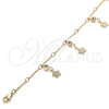 Oro Laminado Charm Anklet , Gold Filled Style Flower and Rattle Charm Design, with White Crystal, Polished, Golden Finish, 03.213.0110.10 (01 MM Thickness, 10 Inches Length)
