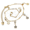Oro Laminado Charm Anklet , Gold Filled Style Flower and Rattle Charm Design, with White Crystal, Polished, Golden Finish, 03.213.0110.10 (01 MM Thickness, 10 Inches Length)