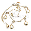 Oro Laminado Charm Anklet , Gold Filled Style Teardrop and Rattle Charm Design, with White Crystal, Polished, Golden Finish, 03.213.0112.10 (01 MM Thickness, 10 Inches Length)