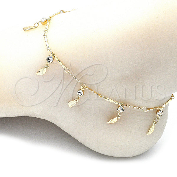 Gold Filled Anklet — Charm Anklet Leaf and Rattle Charm Design with — alternate product view — SKU 141231 | Oro Laminado tobillera — Charm Anklet Leaf and Rattle Charm diseño with — SKU 141231