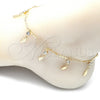 Oro Laminado Charm Anklet , Gold Filled Style Leaf and Rattle Charm Design, with White Crystal, Polished, Golden Finish, 03.213.0113.10 (01 MM Thickness, 10 Inches Length)