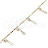 Oro Laminado Charm Anklet , Gold Filled Style Leaf and Rattle Charm Design, with White Crystal, Polished, Golden Finish, 03.213.0113.10 (01 MM Thickness, 10 Inches Length)