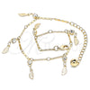 Oro Laminado Charm Anklet , Gold Filled Style Leaf and Rattle Charm Design, with White Crystal, Polished, Golden Finish, 03.213.0113.10 (01 MM Thickness, 10 Inches Length)