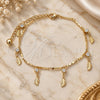 Oro Laminado Charm Anklet , Gold Filled Style Leaf and Rattle Charm Design, with White Crystal, Polished, Golden Finish, 03.213.0113.10 (01 MM Thickness, 10 Inches Length)
