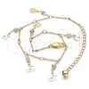 Oro Laminado Charm Anklet , Gold Filled Style Apple and Star Design, with White Crystal, Polished, Golden Finish, 03.213.0114.10 (01 MM Thickness, 10 Inches Length)