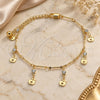 Oro Laminado Charm Anklet , Gold Filled Style Apple and Star Design, with White Crystal, Polished, Golden Finish, 03.213.0114.10 (01 MM Thickness, 10 Inches Length)
