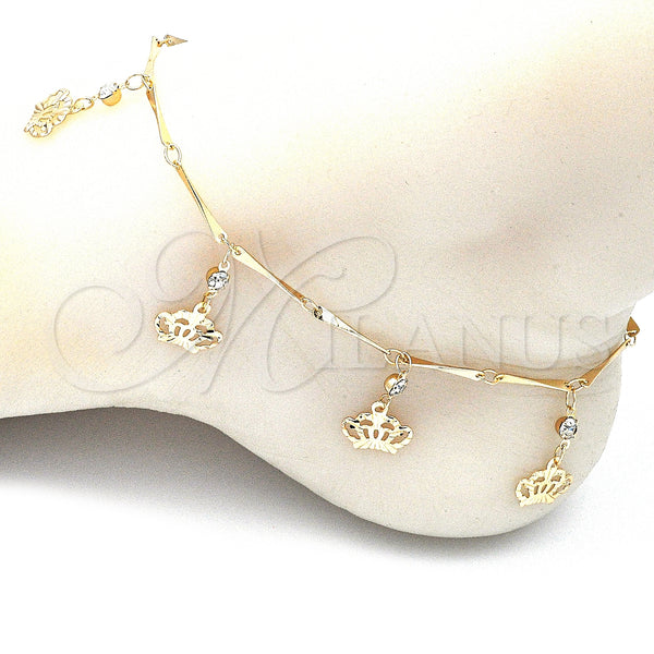 Gold Filled Anklet — Charm Anklet Crown and Rattle Charm Design with — alternate product view — SKU 141233 | Oro Laminado tobillera — Charm Anklet Crown and Rattle Charm diseño with — SKU 141233
