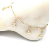 Oro Laminado Charm Anklet , Gold Filled Style Crown and Rattle Charm Design, with White Crystal, Polished, Golden Finish, 03.213.0115.10 (01 MM Thickness, 10 Inches Length)