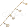 Oro Laminado Charm Anklet , Gold Filled Style Crown and Rattle Charm Design, with White Crystal, Polished, Golden Finish, 03.213.0115.10 (01 MM Thickness, 10 Inches Length)