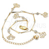 Oro Laminado Charm Anklet , Gold Filled Style Crown and Rattle Charm Design, with White Crystal, Polished, Golden Finish, 03.213.0115.10 (01 MM Thickness, 10 Inches Length)